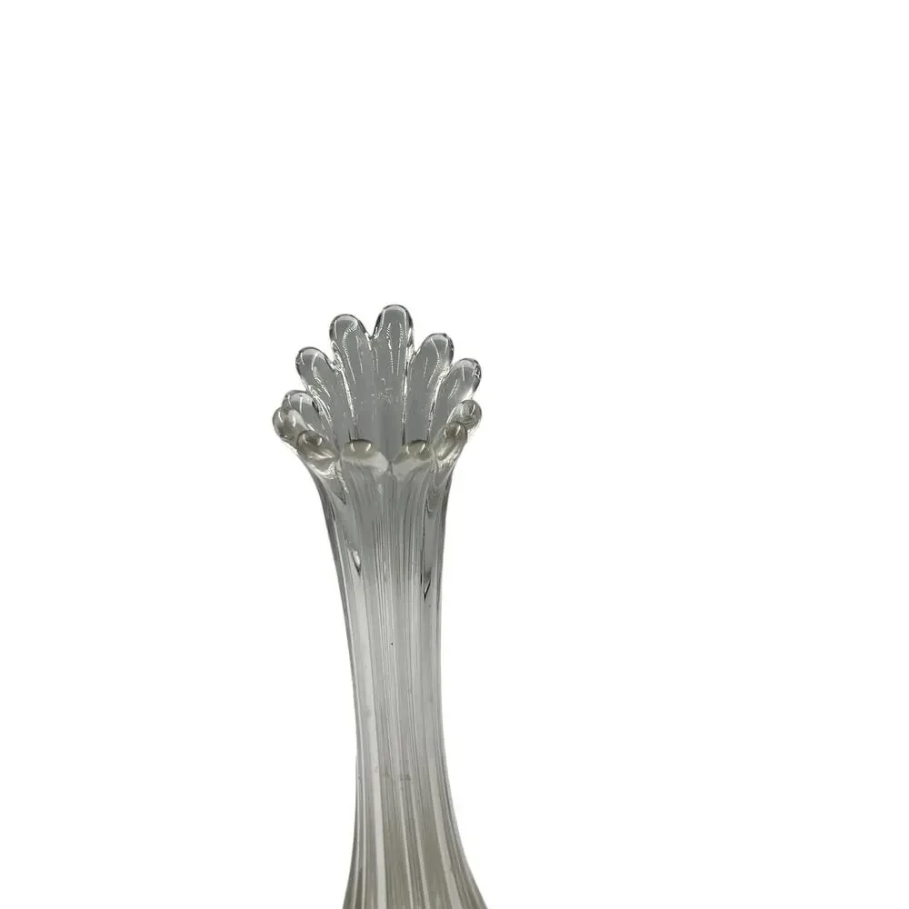 Vintage‎ Clear Glass Swung Stretch Vase Ribbed Ruffled Tear Drop Top MidCentury